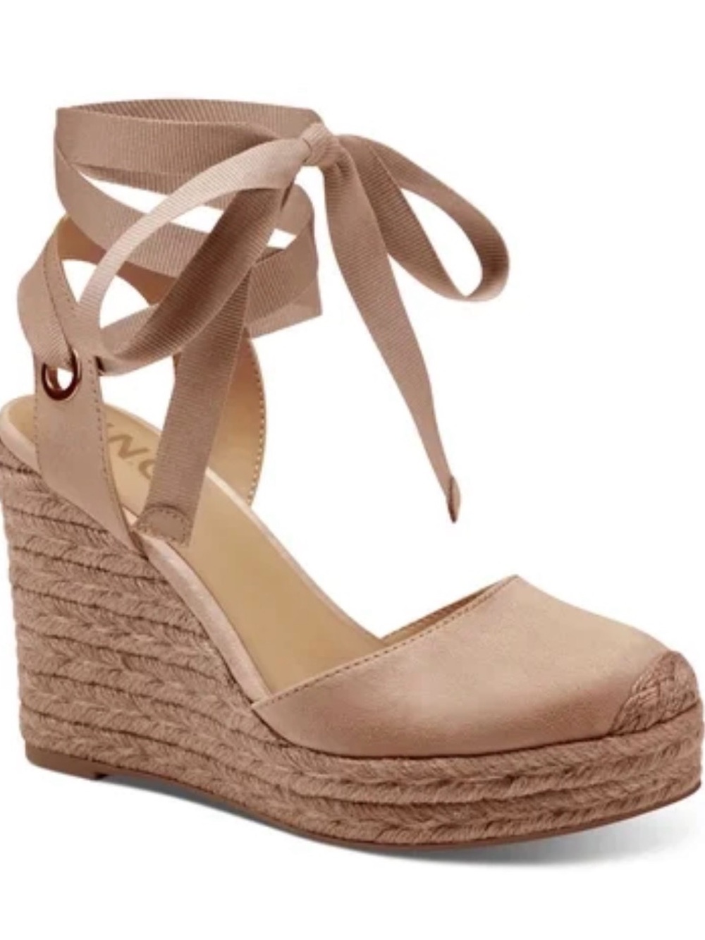 INC International Concepts Taupe Espadrille Wedge Ankle Tie Sandal